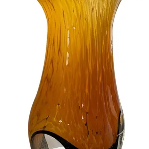 Amber-Colored Murano-Style Art Glass Vase with Clear and Black Accents