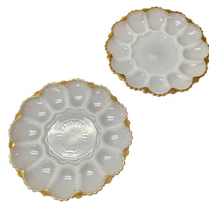Two Fire King Milk Glass Plates with Gold Trim