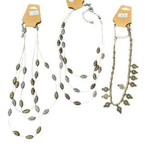 Gold and Silver Tone Multi-Strand Necklaces and Leaf Motif Necklace Set