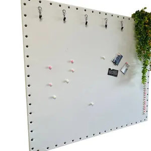 Large White Fabric-Covered Pinboard with Decorative Studs and Hooks