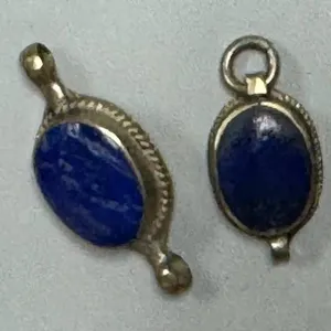 Oval Lapis Lazuli Cabochon and Metal Pendants