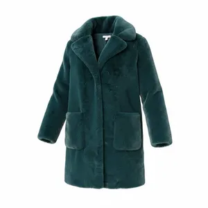 Cara Santana for Nine West Faux Fur M Coat in Teal with Front Pockets