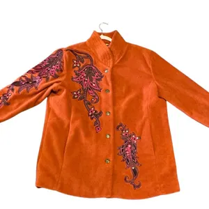 Bob Mackie Wearable Art Orange Embroidered Jacket with Floral Design