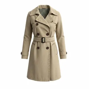Olive & Oak Women's Tan Trench Coat with Plaid Lining and Belt