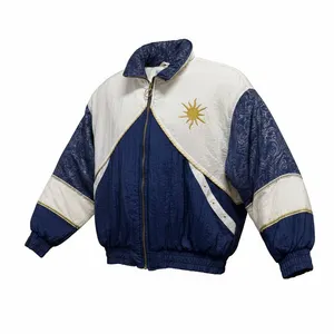 Vintage 1990's  Very "Trendy Blue" and White Jacket with Sun Emblem and Gold Accents