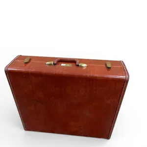 Vintage Samsonite Hard-Shell Leather Suitcase with Brass Accents