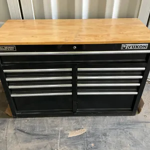 UNUSED YUKON 46” 9-DRAWER MOBLIE WORKBENCH W/ SOLID WOOD TOP