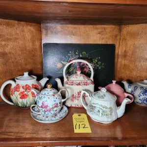 Contents of 2nd Shelf (Tea Pots) in Corner Cabinet