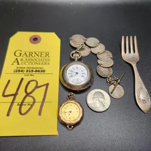 Small Elgin Pocket Watch, Small Pocket Watch Unknown Brand, Silver Fork