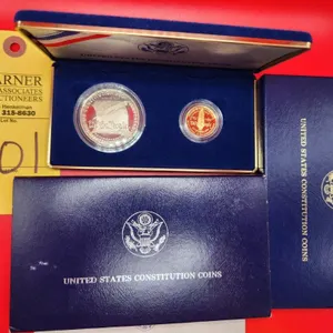 United States Constitution Coins 1987 Silver Dollar and Gold Five Dollar