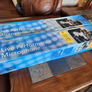 2 - Shure Live Performance Microphones with Stand & Cables - Boxes Appear to have gotten wet