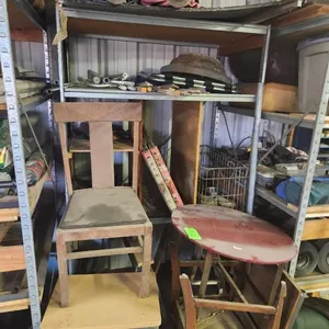 Metal Rack, Saw Horses, Contents On Rack & In front