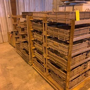Rack of Batch Oven Baskets & Metal Container of Bearings & Misc.