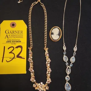 Costume Jewelry - Brooch & 2 Necklaces