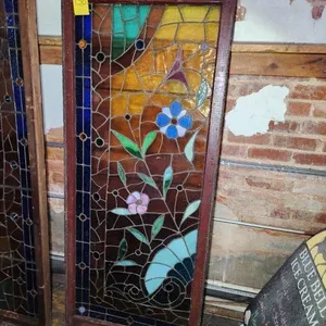 Antique Framed Stained Glass Window 65"x28"