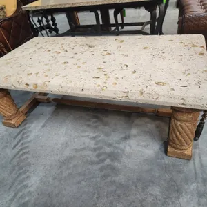 Coffee Table Fixed Shell Top w/ Embedded Fossils