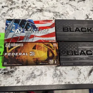 2 Hornady Black 450 Bushmaster FTX & 1 American Whitetail 450 Bushmaster SP, & Federal Fusion 450
