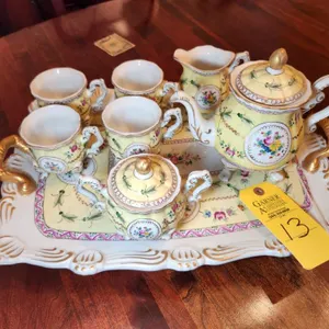 Rare 9 Pc. Vintage Dresden Germany Hand painted Tea Set Yellow Floral