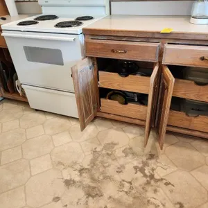 Contents of Bottom Cabinets & Drawers (From Fridge to Sink) - Utensils, Cooking Items, & Misc.