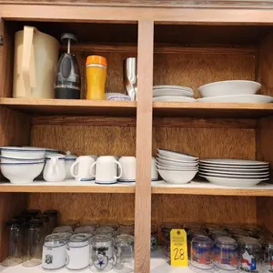 Contents of Top Kitchen Cabinet & 1 Drawer (Right of Sink) Dishes, Silverware, & Misc.