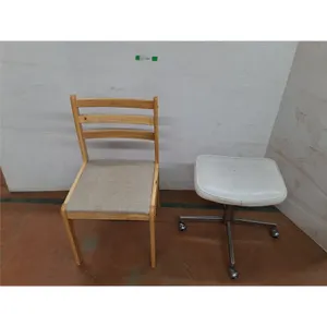 *Wooden Upholstered Chair 31.5" Tall & Cushioned Rolling Stool 18.5" Tall- Cannot Ship