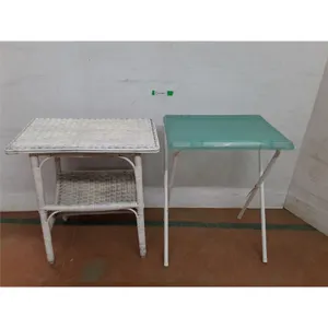 *Plastic Folding Side Table with Metal Legs 25" Tall & Rattan Side Table/Magazine Rack- Cannot Ship