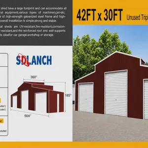 SDLANCH Triple Garage Metal Shed : 42ft x 30ft (New/Unused in Crate) (Doors Not Included)