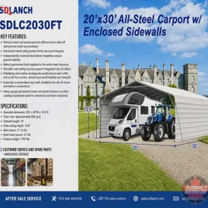 SDLANCH 20ft x 30ft All-Steel Carport with Enclosed Sidewalls