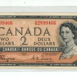 1954 Higher Grade "Devil Face" Two Dollar Bill.