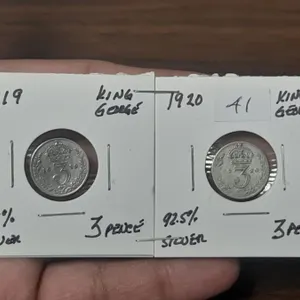 1919 and 1920 Three Pence - Sterling Silver Coins.