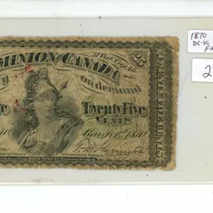 1870 Dominion of Canada 25 Cents Shinplaster.