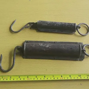 (2) Vintage hanging spring balance scales.
