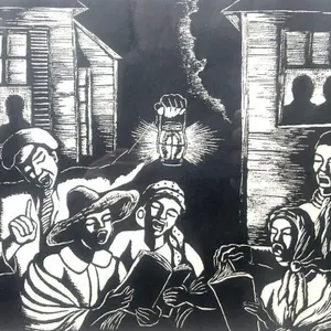 ALBERT HUIE - CAROLERS WOODCUT