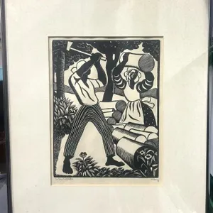 ALBERT HUIE - IN THE WOODS WOODCUT