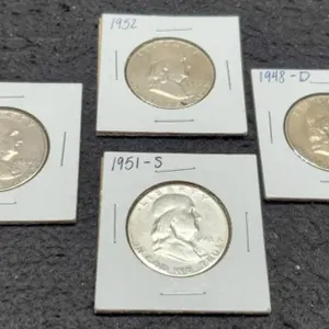 (4) F. Half Dollars: 1948-D, 50-D, 51-S, 52 AU