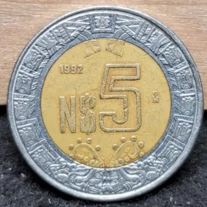 1992 Mexico 5 Peso Bi Metal Coin