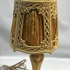 Antique Victorian Cast Table Lamp With Fabric inse