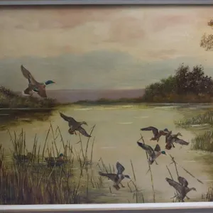Original Oil Painting Mallards in Marsh Signed