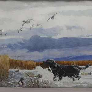 Diane Lund Original Watercolor Retriever in Marsh