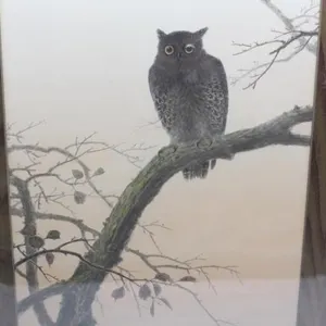 Original Watercolor Artist Stamp Owl on a Tree