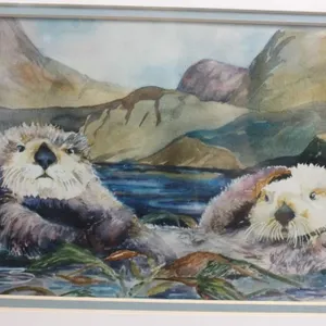 Sally Bookman Original Watercolor Otters