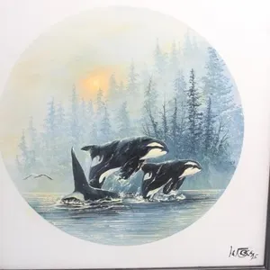 Ulysses N La Rosa Original Oil Painting of Orcas