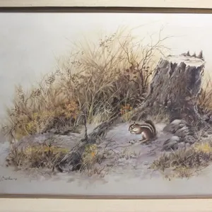 Z Santos Original Oil Painting Chipmunk 1976