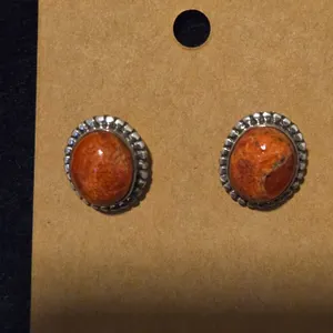 Sterling Silver Orange Colored Stone Earrings