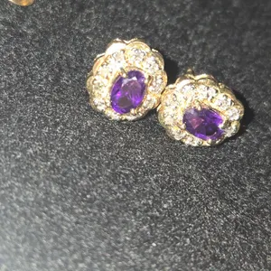 Pair of Earrings with Purple and Clear Gemstones