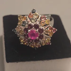 Sterling Silver Certified Garnet, Sapphire, Ruby Ring