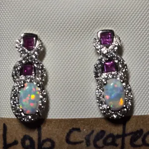Faux Opal & clear Gemstone Earrings