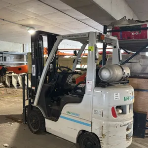 UniCarriers MCP1F2A25LV forklift. Propane powered. Features a 3-stage mast with side shift and fork clamp attachment. S/N: CP1F2-9W37311. 5,150 lbs ma