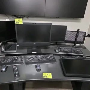 3 computer towers with 4-24" Dell monitors, logitech keyboards and logitech mice (desk not included)
