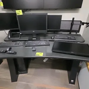 5.5' Impulse dual sit stand desk with great openings 2 drawer cushioned file cabinet and mesh back adjustable chair (no monitors, keyboards or mice in